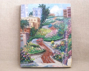 Vintage Landscape Painting of Lombard Street San Francisco Urban Landscape Original Fine Art