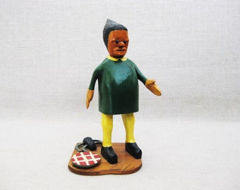 Folk Art Wood Carving, Male Figure Sculpture, Vintage Nursery Rustic Cabin Décor