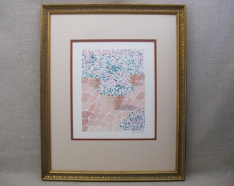 Flower Garden Watercolor Painting, Original Framed, Peter Wong, Vintage Wall Art