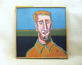 Framed Male Portrait Painting Original Masculine Men, Fine Art Wall Décor
