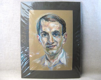 Mid-Century Male Figure Portrait Drawing, Vintage Original Masculine Home Décor