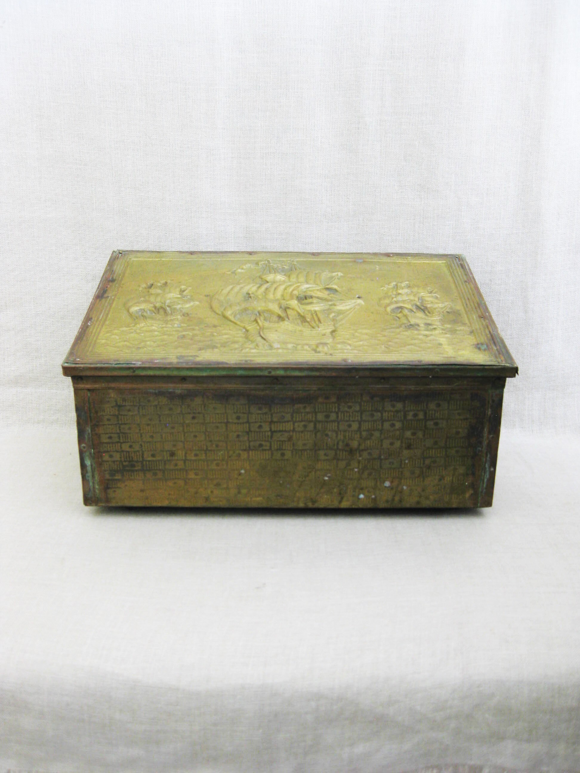 Nautical Vintage Document Box Brass Clad Wooden Antique Storage and