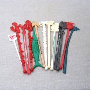 Tropical Swizzle Sticks, Colorful Vintage Cocktail Stirrer Colorful Mid-Century Barware