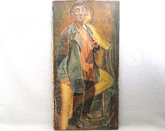 Surreal Male Portrait Painting, Original Fine Art France Luc Grun, Vintage European Figures