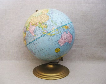 Vintage World Globe 9 inch, George F Cram Company Mid-Century Educational Toys
