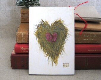 RESERVED - Original Birds Nest Painting Heart Shaped Valentines Day Card Romantic Gift