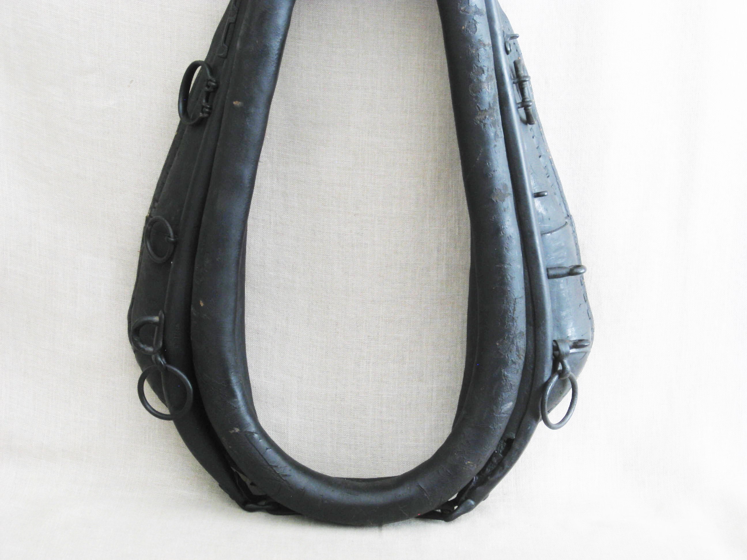 Vintage Black Leather Horse Collar with Hames, Antique Equestrian Tack