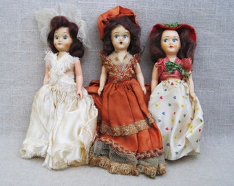 Collection of Vintage Carnival Female Duchess Doll Trio 7 inches Tall