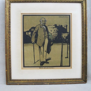 Vintage Male Portrait Fine Art Print, Antique 19th Century, William Nicholson, W.E. Gladstone, Framed image 2