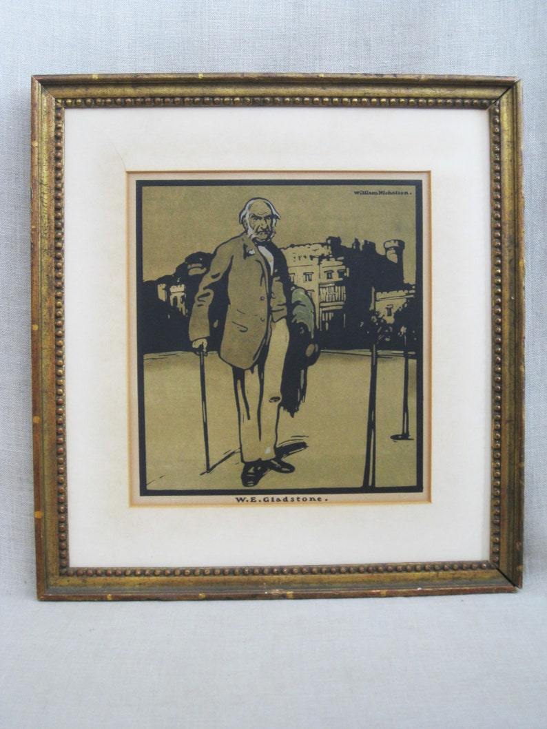 Vintage Male Portrait Fine Art Print, Antique 19th Century, William Nicholson, W.E. Gladstone, Framed image 2