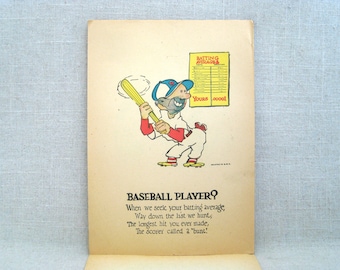 Vintage Penny Dreadful Vinegar Valentines Day Card, 1930s Baseball Player Humorous Mean Holiday Greeting
