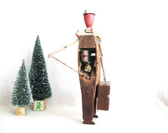 Folk Art Assemblage, Male Figure Portrait Wood Sculpture, Vintage and Antique Components Rustic Cabin Home Décor
