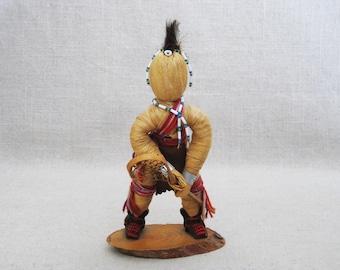 Vintage Iroquois Male Figure Cornhusk Shinny Player Doll Souvenir