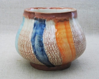 Colorful Studio Pottery Vase, Fine Art Ceramics, Vintage Handmade Organic Rustic Cabin Décor