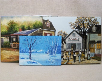 Vintage Rural Country Landscape Painting Collection, Hargrove Wall Art Home Décor, Rustic Cabin