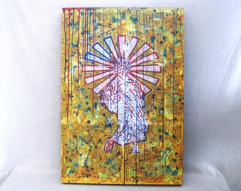 Contemporary Mixed Media Oil Painting, Original on Wooden Panel, John E Marin