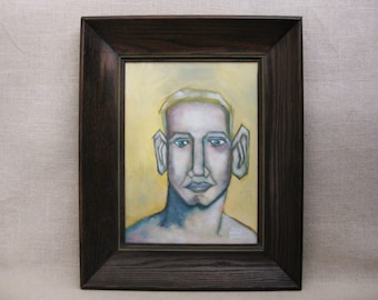 Male Portrait Painting Surreal Original  Framed Fine Wall Art Paintings of Men by Wil Shepherd Studio Housewarming Gift