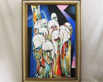 Surreal Male Portrait Painting, Original Large Framed Vintage Wall Art, Odd and Unusual Home Décor