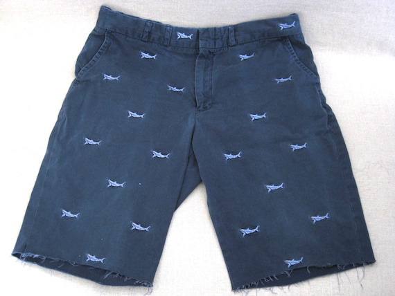 Vintage Embroidered Shark Motif Cotton Shorts Ral… - image 5