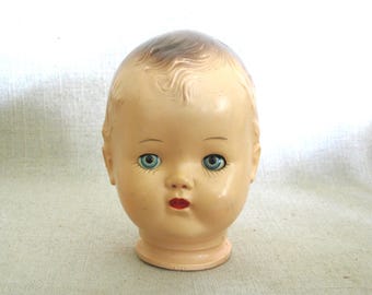 Vintage Doll Head, w/ Blue Sleepy Eyes, Mid-Century Hard Plastic