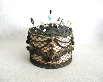 Vintage Pincushion Cake Shaped Sewing Room Décor, Antique Notions