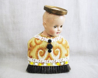 Folk Art Male Portrait Bust Pin Cushion Doll Assemblage Sculpture Religious Art