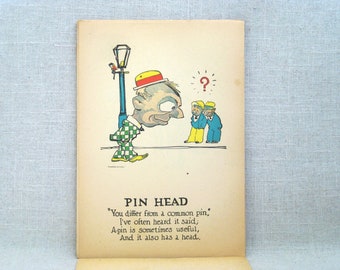 Antique Vinegar Valentines Day Card 1930s, Pin Head Humorous Mean Holiday Greeting
