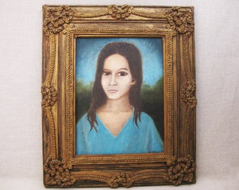 RESERVED - Antique Female Portrait Oil Painting, Original Outsider Folk Art, Framed Rev. Joel D Hewlett, African American Wall Art