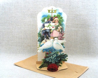 Victorian Style Honeycomb Valentines Day Card, Antique German Pop-up Gift of Love