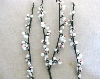 White Glass Flowers on Silken Wire Stem, Artificial Millinery Vintage Arts and Craft Supplies