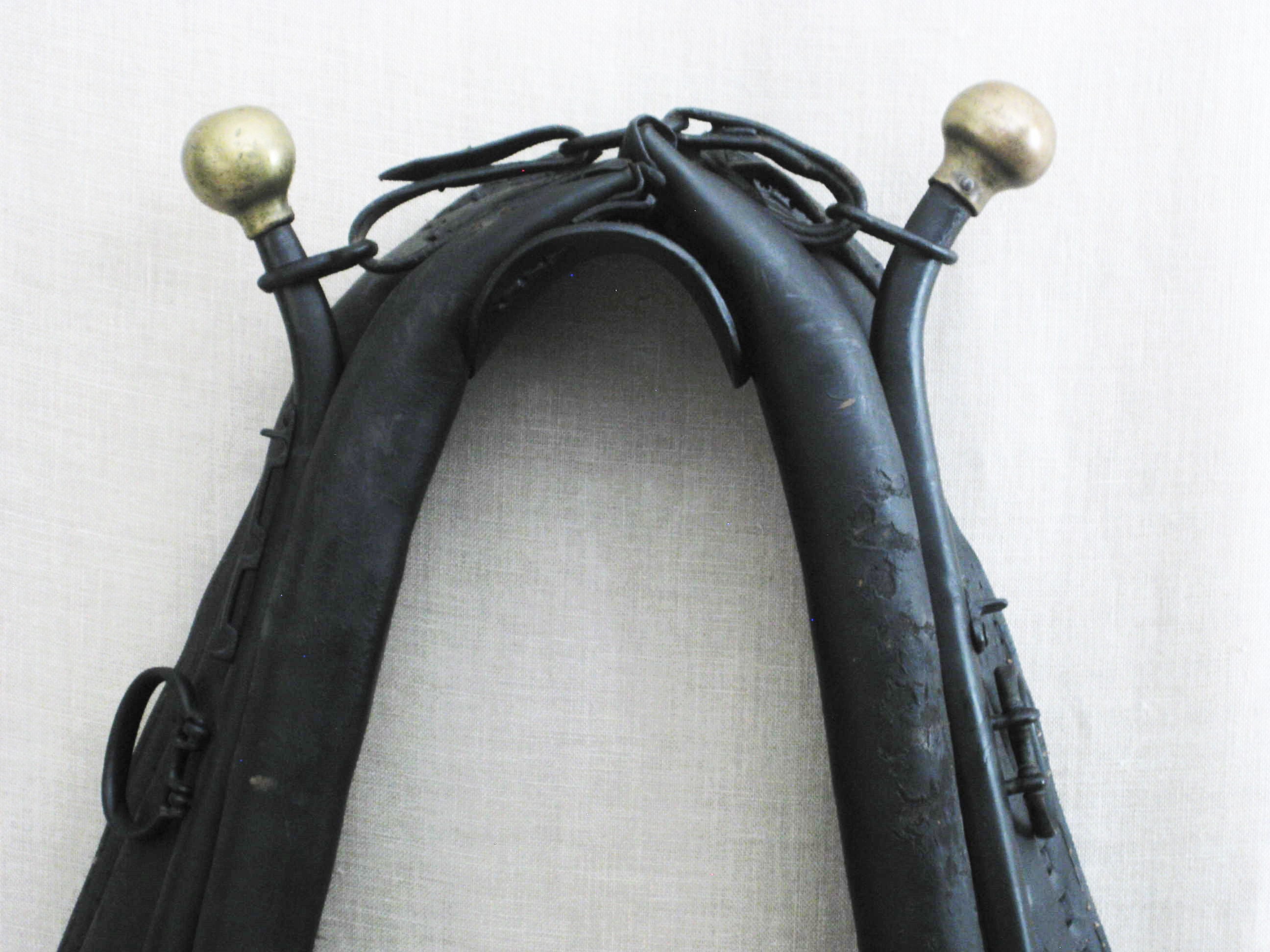 Vintage Black Leather Horse Collar with Hames, Antique Equestrian Tack