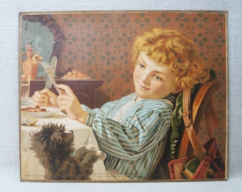 Antique Male Portrait Print, Boy and Dog Subscribers to the Christian Union Wall Art Home Décor
