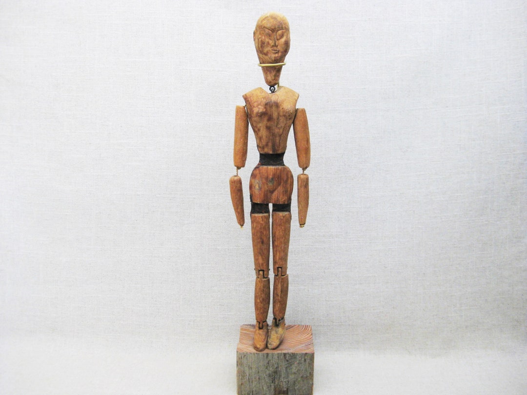 Vintage Folk Art Carved Wooden Jointed Doll, Primitive Toy - Etsy