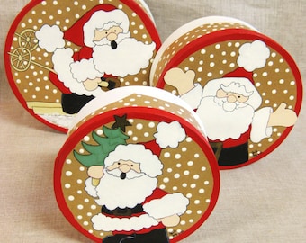 Vintage Nesting Boxes with Santa Claus Hand Painted Christmas Round Gift Box Set of 3, Holidy Storage and Organization