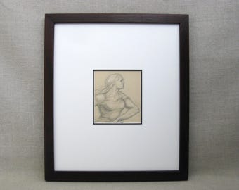 Classical Female Portrait Drawing, Framed Original Pencil Sketch Wall Art
