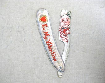 Vintage Beistle Straight Razor Antique Valentines Day Card, Vintage Die Cut Greeting Cards of Love