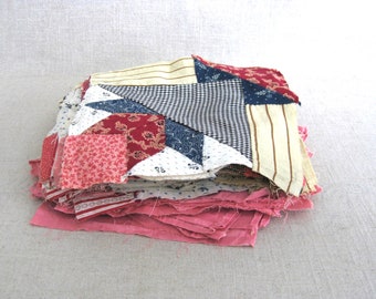 Vintage Quilt Squares 90 pieces Handsewn Cotton Patchwork Flower Basket Pattern, Unassembled Textile Parts