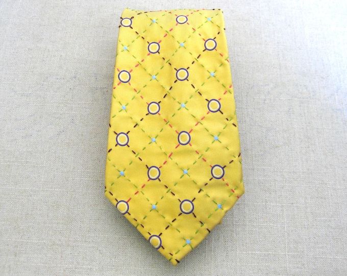 Featured listing image: Men's Neck Ties, Yellow Silk Plaid Hand Embroidered, Vintage Neck Wear Up Cycled Preppy Gift
