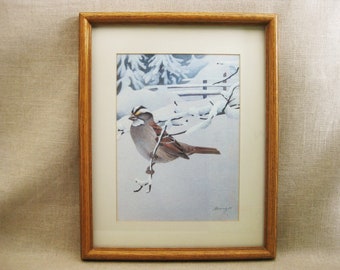 Winter Bird Watercolor Fine Art Print, Framed Nature Wall Art Wildlife Ornithologist Home Décor
