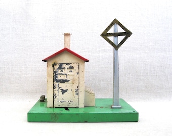 Vintage Miniature Train House, Lionel No 45 Metal Christmas Village Building, Automatic Gateman Crossing Shack