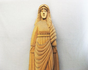 Virgin Mary The Merciful, Folk Art Carving, Vintage Religious Large Wall Hanging, Marija Maloningoji Lithuanian