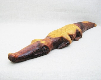 Vintage Crocodile Folk Art Carving Mid-Century Florida Souvenir Animal Carving Rustic Cabin Gift for Him