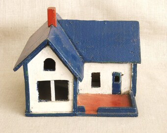 Antique Folk Art Miniature House, Handmade, Scale Model Building, Architecture, Architectural Model, Primitive, Train Set, Holiday Decor
