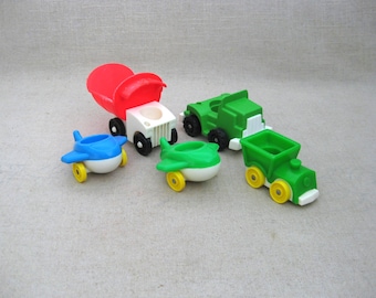 Vintage Fisher Price Little People Cars and Planes with Wheels, 5 Pieces