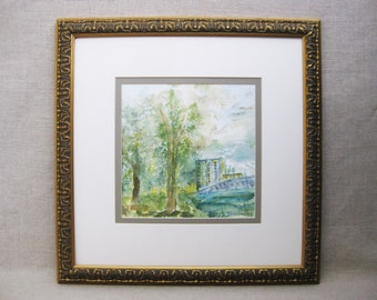 Original Watercolor Landscape Painting, Framed Florida Vintage Wall Art Home Décor