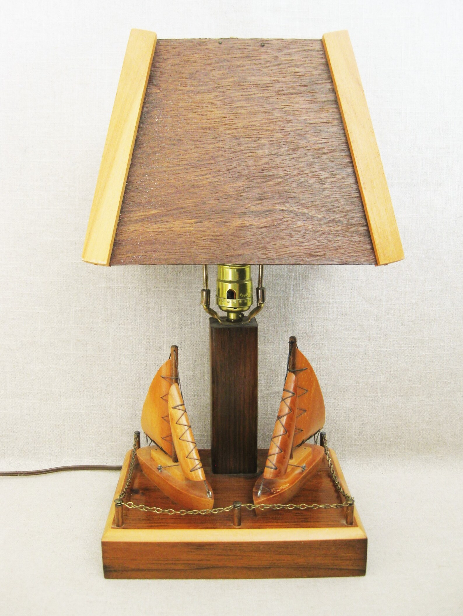 Vintage Folk Art Lamp Sailboats Nautical Theme Lakehouse Etsy