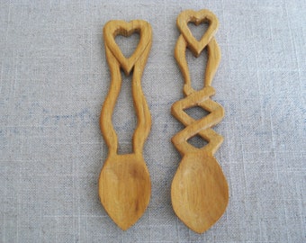 Vintage Folk Art Loving Spoon Hand Carved Wooden Wedding and Housewarming Gift Heart Design