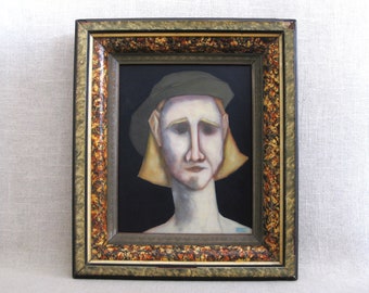 Dark and Moody Framed Female Portrait Painting, Original Wall Art Home Décor, Antique Eastlake Victorian Frame