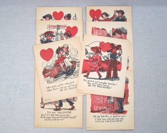 Antique Valentines Day Cards, Collection of 10 Assorted Period Holiday Greetings of Love