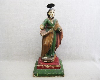 Antique Folk Art Santos Statue Jesus Sculpture, 19th Century Religious Mexican Folk Art